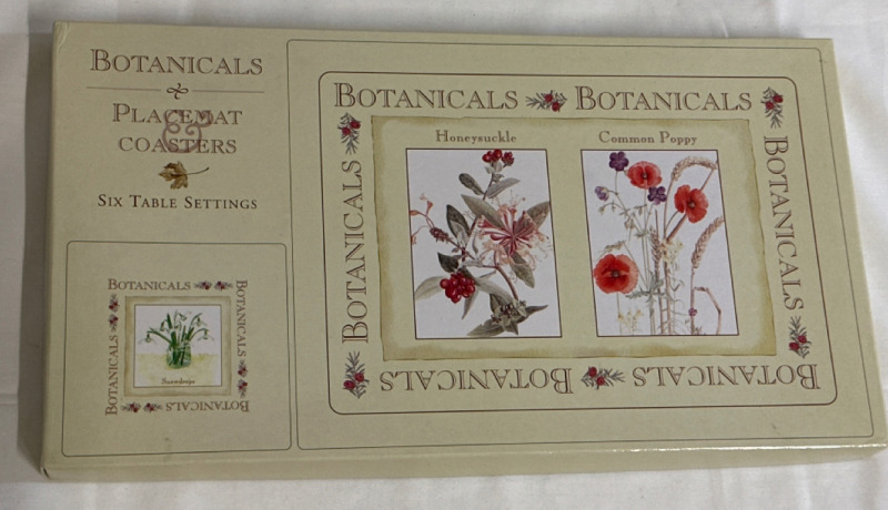 Vintage Botanicals Six Table Settings Placemats & Coasters Honeysuckle and Common Poppy