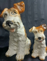 2 Vintage Sylvac Doggie Figurines 8"X5"x4" And 4.5"X3"X2.5