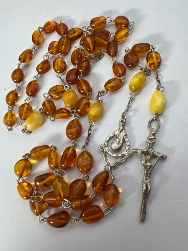 Sterling Baltic and EggYolk Amber Rosary