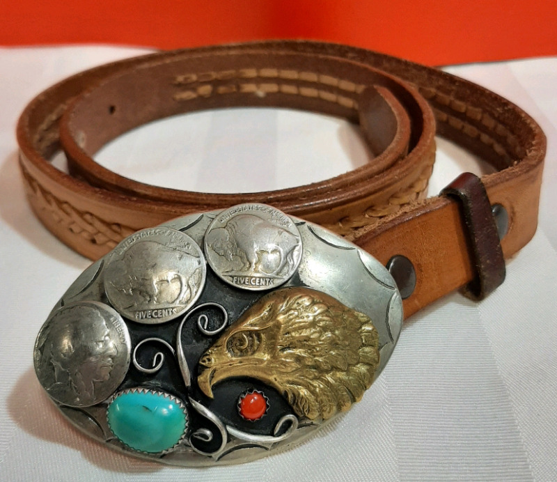 New 34" Southwest Inspired Leather Belt. 0.75" Wide