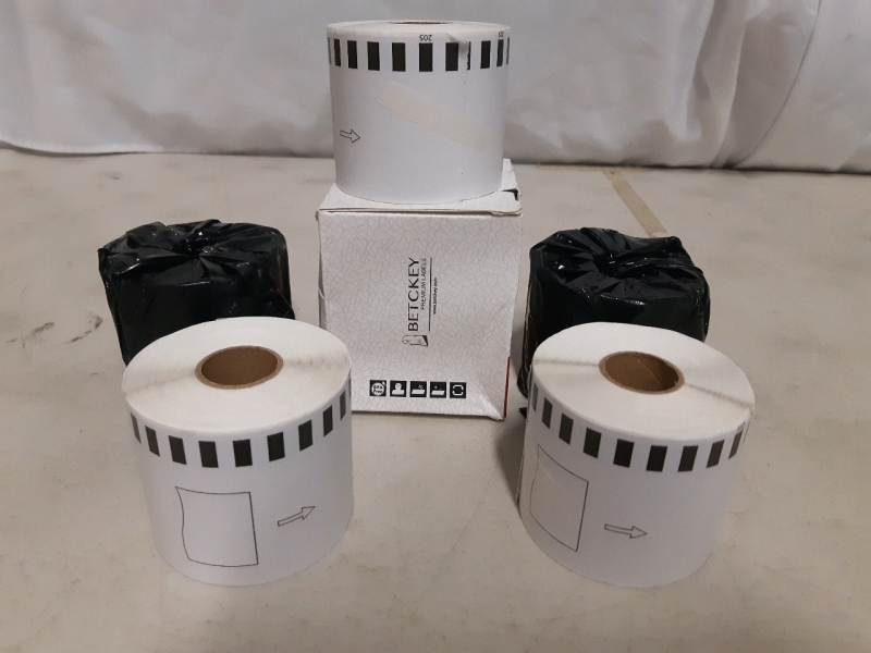 New Set of 6 Betckey Premium Label Rolls With Wall Monted Label Dispenser ( Diameter of roll is 3" )