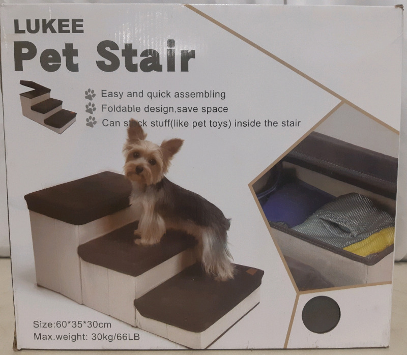 New Lukee Fabric Folding 3 Step Pet Stair/ Storage For Small Dogs ( 60 x 35 x 30 cm )