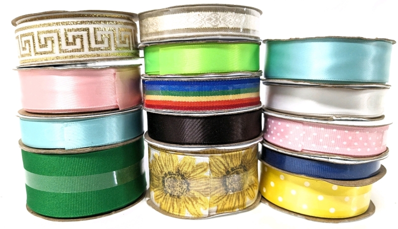 15 New Assorted Rolls of Ribbon & Trim : Makers, Colour, Length, Width & Materials Vary