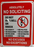 New No Soliciting Sign 9.75" X 10"