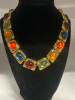 Chunky Gold Tone Art Deco Oval Cab Necklace
