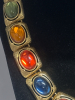 Chunky Gold Tone Art Deco Oval Cab Necklace - 2