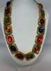 Chunky Gold Tone Art Deco Oval Cab Necklace - 3