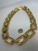 Chunky Gold Tone Art Deco Oval Cab Necklace - 4