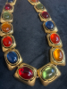 Chunky Gold Tone Art Deco Oval Cab Necklace - 5