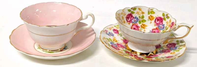 2 Vintage Tea Cups & Saucers : Rosina & Royal Stafford "June Roses"