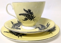 Vintage Royal Albert Yellow "Night & Day " Fern Pattern Tea Cup, Saucer & Bread + Butter Plate