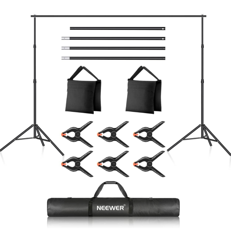 New NEEWER Backdrop Stand 10ft x 7ft, Adjustable Photo Studio Backdrop Support System with 4 Crossbars, 6 Clamps, 2 Black Sandbags and Carrying Bag