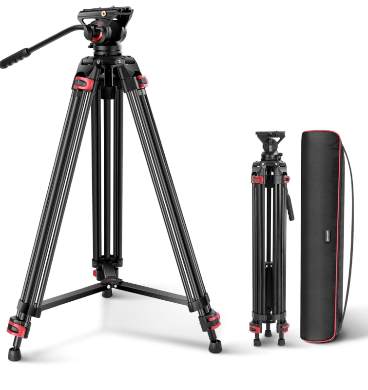 New NEEWER 74" Pro Video Tripod with Fluid Head, Heavy Duty Aluminum Tripod with 360&deg; Pan 160&deg; Tilt Head, QR Plate Compatible with Manfrotto 501, Dia. 75mm Bowl Base for DSLR Camera Camcorder, GM88 Retail $159