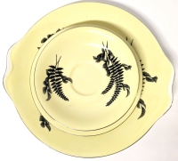 Vintage Royal Albert Yellow "Night & Day " Fern Pattern Plates : 2 Saucers (5.5"), 2 Bread & Butter Plates (6.4"), 1 Oblong Handled Dish (9" x 9.5")