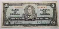 1937 Canada Five Dollar Bank of Canada Bank Note