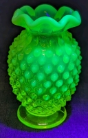 Vintage Unsigned Fenton Opalescent Hobnail Yellow Uranium Glass Vase | 3.5" Tall