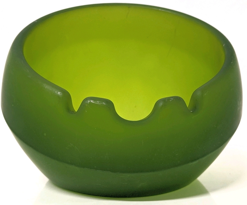 Gorgeous Vintage Viking Glass Satin Green Glass Orb Ashtray | 5" Tall, Front Opening 4 75" Diameter