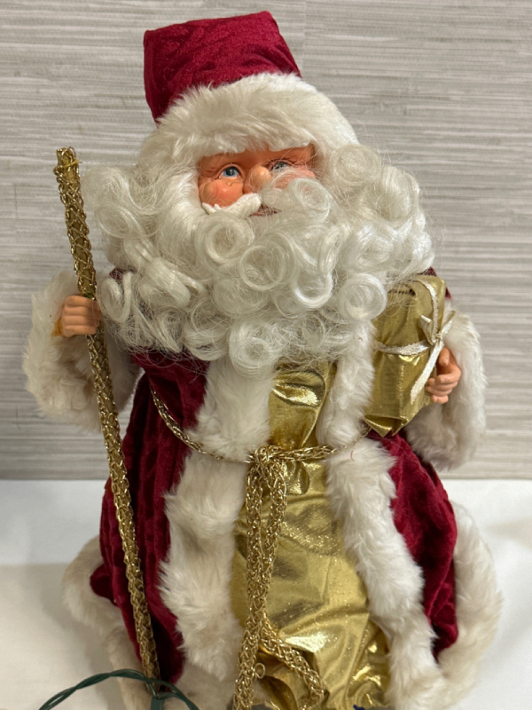 Vintage Father Christmas Tree Topper Santa Claus 16” With String of Light Attached Threw His Body