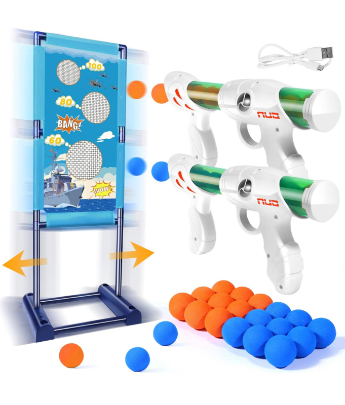 New Semai Shooting Game Toy for Children, 2 Popper Battle Guns & 18 Foam Balls Toy with Movable Target