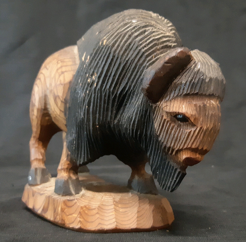 Kadian Crafts Hand Crafted Wooden Buffalo / Bison Sculpture 6" Tall