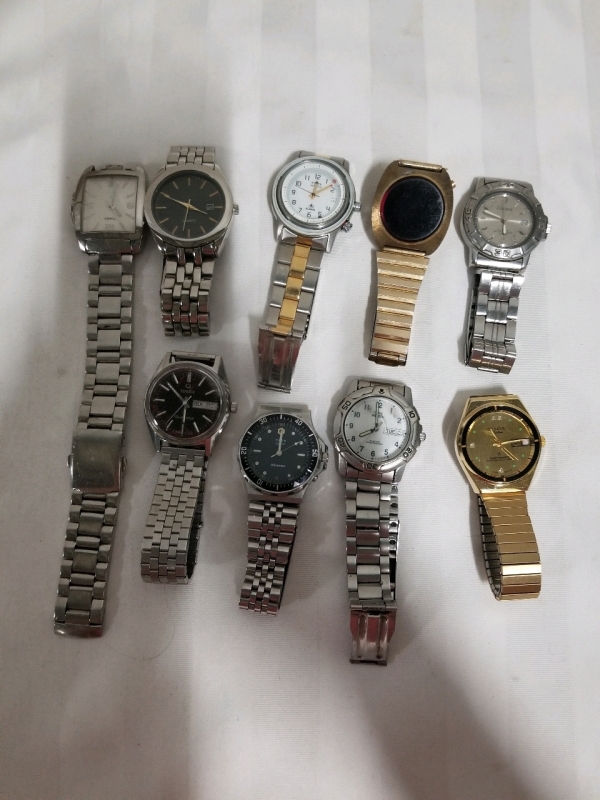 Lot of 9 mens watches Geneva Timex Cardinal etc