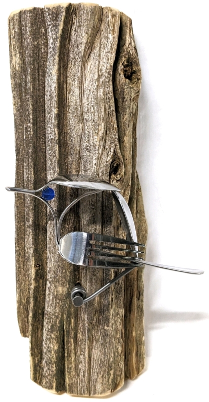 Neat Bent Spoon (and Fork!) Bird on Wood Wall Art | 4.9" x 13.75"