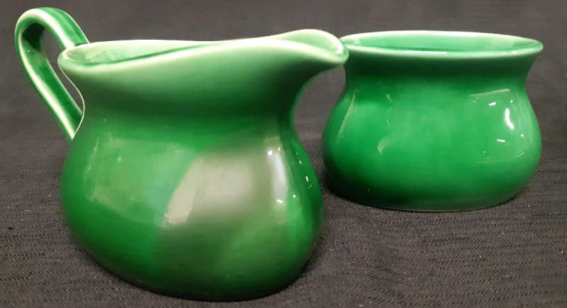 Mcm Vintage Green Ceramic Cream and Sugar Cups * Grazing Present On Cream Cup* ( 3" Tall )