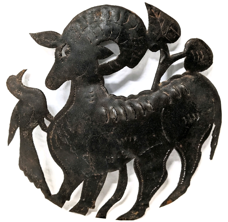 Hammered Metal Goat & Bird / Aries Wall Art | 10.75" Diameter