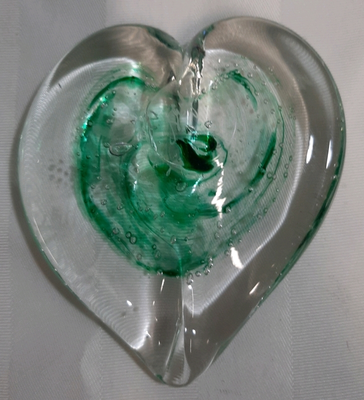 Vintage 4" Heart Shaped Handblown Paperweight, Signed