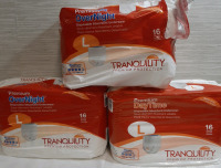 2 New Packages of Tranquility Premium Disposable Underwear- 1 Daytime, 1 Overnight & an Open Pack of Overnight with 10 All Size L