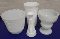 Vintage Selection of Milk Glass Vases & Planters The Hobnail Planter is Fire King