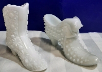 2 Fenton Milk Glass Shoes/Boots Tallest one is 4"
