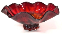 Vintage Red Ruffled Footed Bowl | 6.5" Across " 3.25" Tall