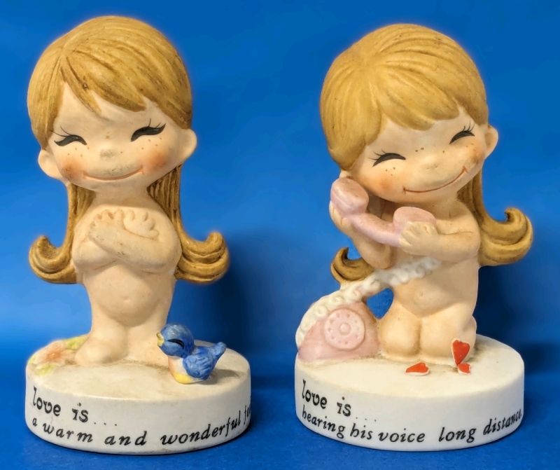 2 Vintage 1972 Kims "Love Is..." Los Angeles Times Porcelain Figures | 3.4" Tall