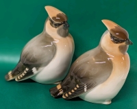 2 Vintage Lomonosov USSR Cedar Waxwing Porcelain Bird Figures | 4" Tall
