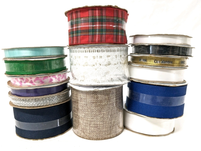 15 New Assorted Rolls of Ribbon & Trim : Makers, Colour, Length, Width & Materials Vary