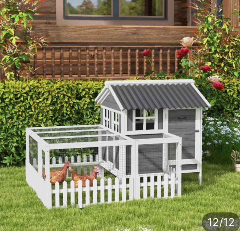 New as is PawHut Wooden Chicken Coop Run for 3-4 Chickens Only Comes With Box 2 of 2 Which Looks To Have Every Thing For The Coop Run Not The Coop Please View Photos