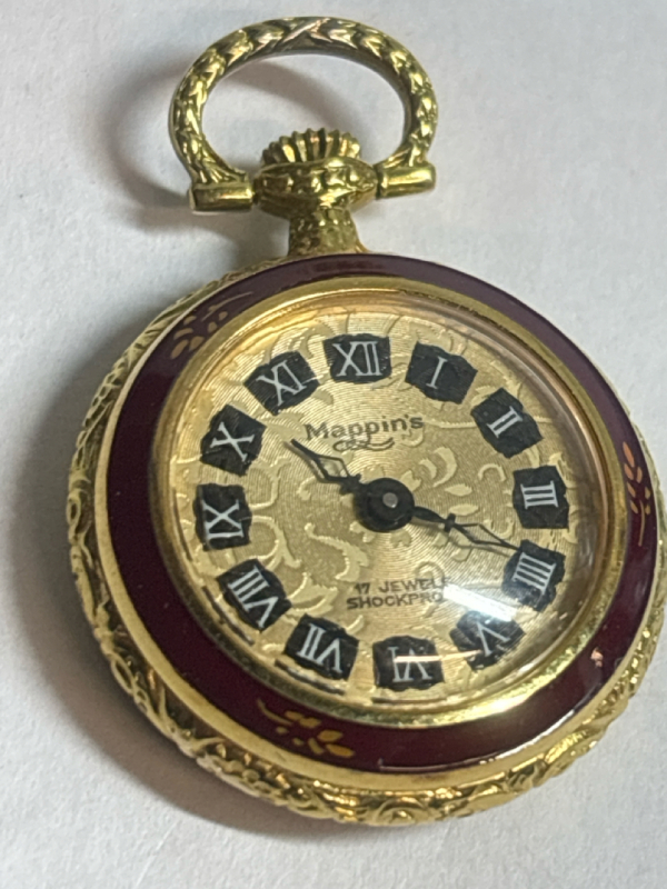 MAPPINS Vintage Antique Red Guiloche Enamel Pendant Pocket Watch Working