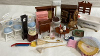 30+ Minature Doll House Pieces Furniture Household Items and More Bath Tub Has Damage