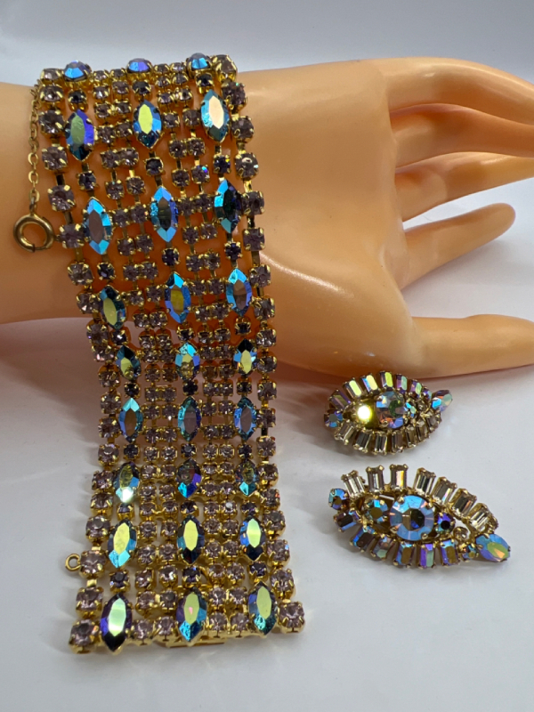 SHERMAN AB Earrings Wide Rhinestone Bracelet