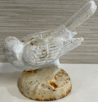 Vintage White Cast Iron Bird Mantle Decor Sculpture Approximately 5” x 5”