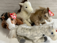 4 Vintage Beanie Babies Horses Including Lightning Oats Filly and Marshall