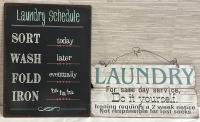 2 Funny Laundy Decor Signs Metal 14” x 10” Laundry Schedule Sign and a 7” x 13” Wood Laundry For The Same Day Service Do It Yourself Sign Wall Hangers