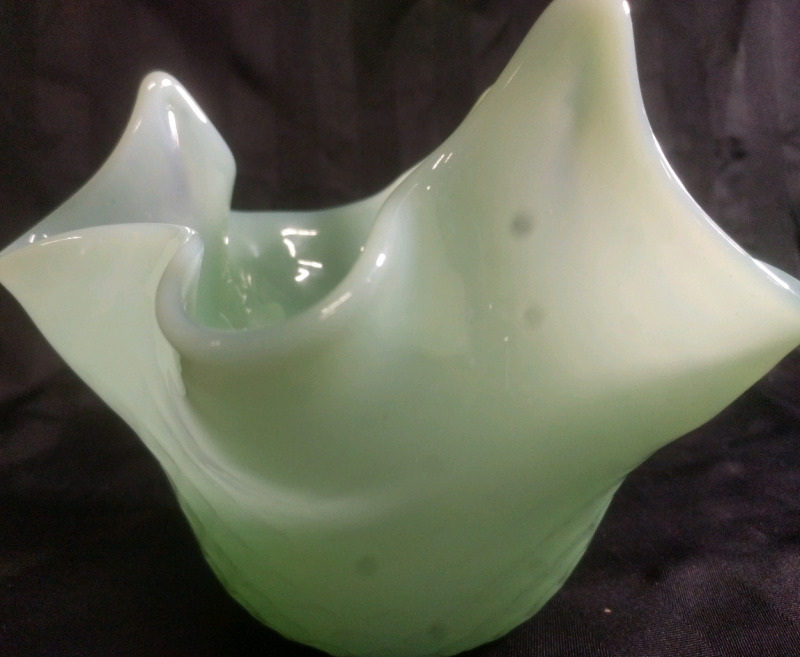 Vintage Green Glass Flower Vase/Bowl 6"x7.5"