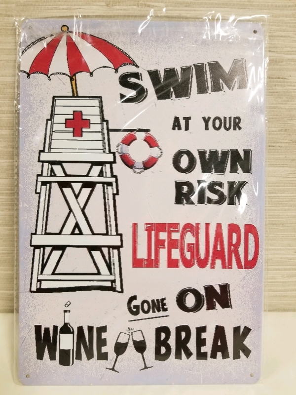 New SWIM AT YOUR OWN RISK metal sign