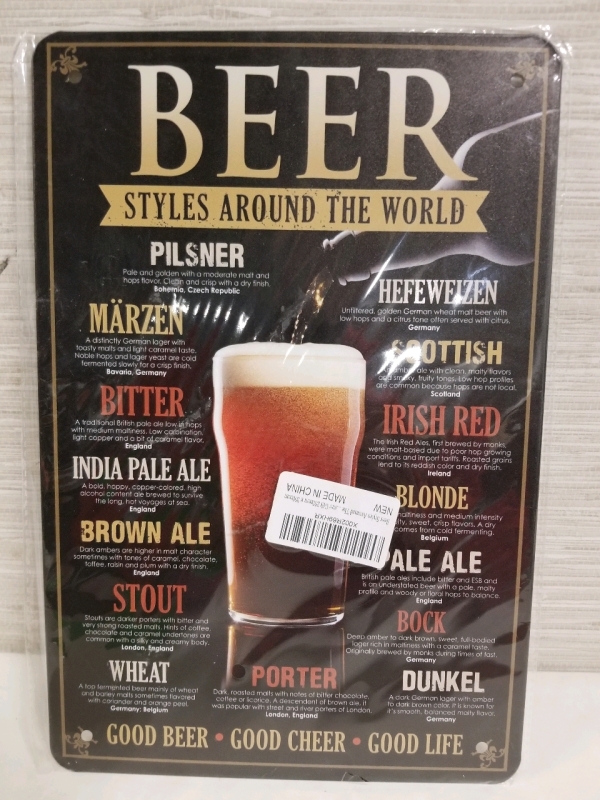 New BEER STYLES AROUND THE WORLD metal sign