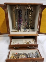 Vintage Wooden Jewelry Box With Contents