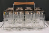 Vintage MCM Silver Rimmed Highball Glasses with Chrome Caddy