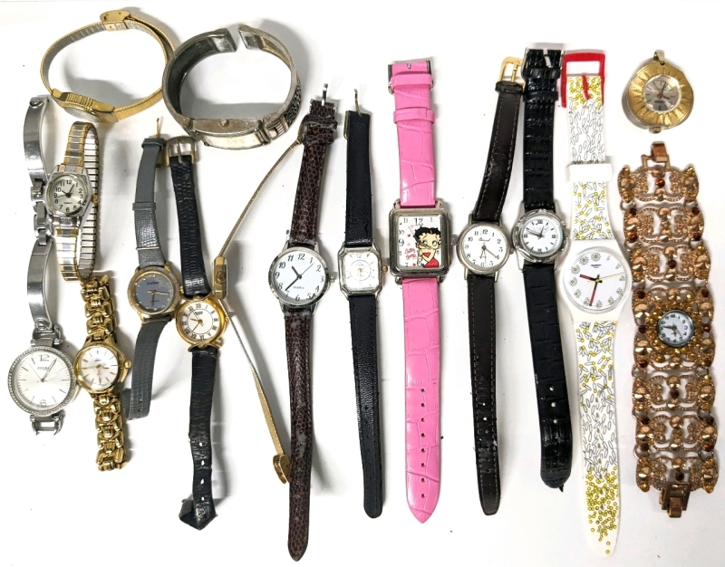 Assorted Vintage to Modern Analog Ladies Watches | Swatch, Timex, Fossil, Bety Boop, Casino Rama +