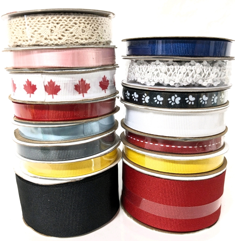 15 New Assorted Rolls of Ribbon & Trim : Makers, Colour, Length, Width & Materials Vary